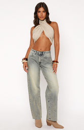 Luna Low Rise Wide Leg Jeans Sand