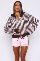 Verano Sixteen Maria Boxy Zip Front Hoodie Pink / Choc Stripe