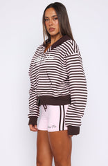 Verano Sixteen Maria Boxy Zip Front Hoodie Pink / Choc Stripe