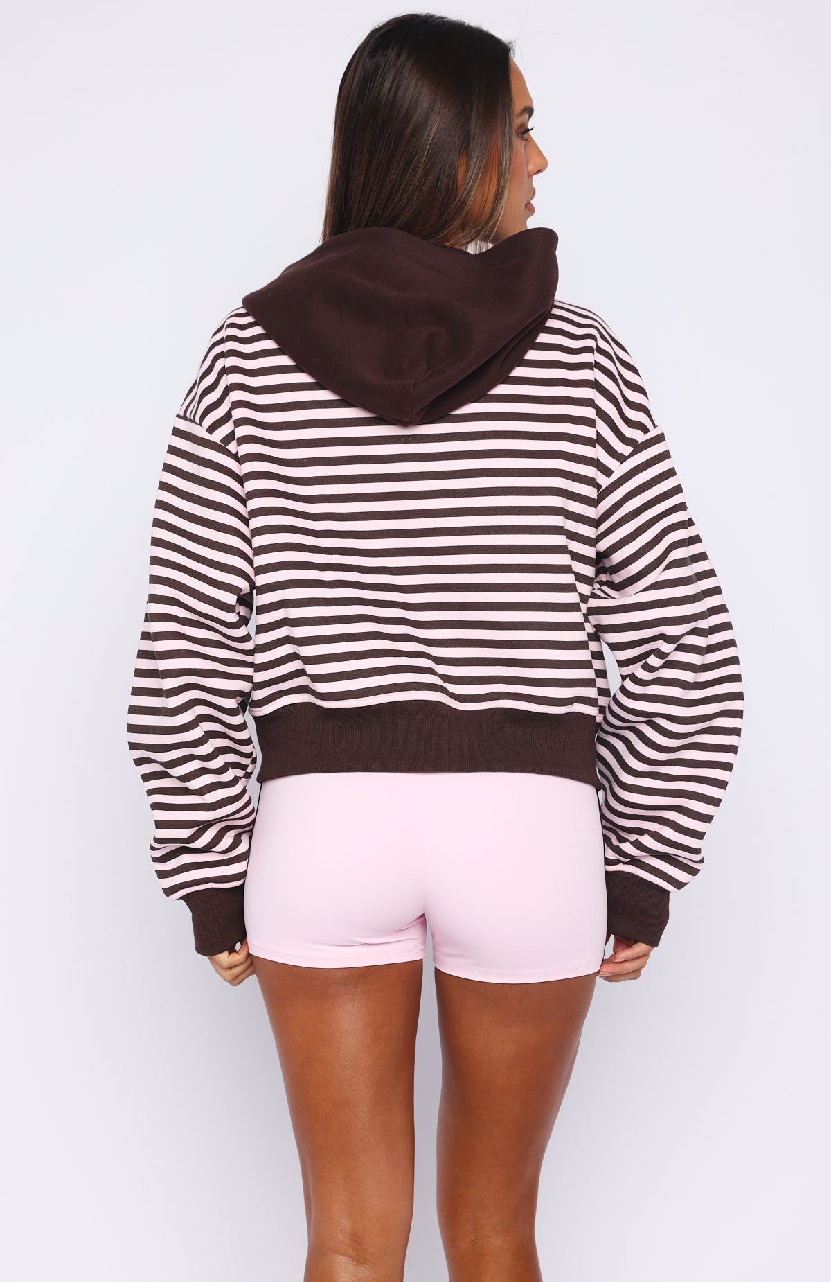 Verano Sixteen Maria Boxy Zip Front Hoodie Pink / Choc Stripe