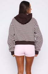 Verano Sixteen Maria Boxy Zip Front Hoodie Pink / Choc Stripe