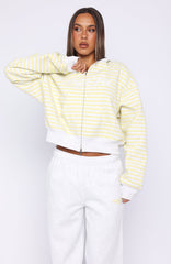 Verano Sixteen Maria Boxy Zip Front Hoodie Grey Marle / Lemon Stripe