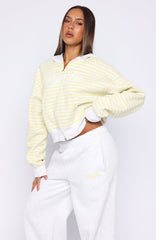 Verano Sixteen Maria Boxy Zip Front Hoodie Grey Marle / Lemon Stripe