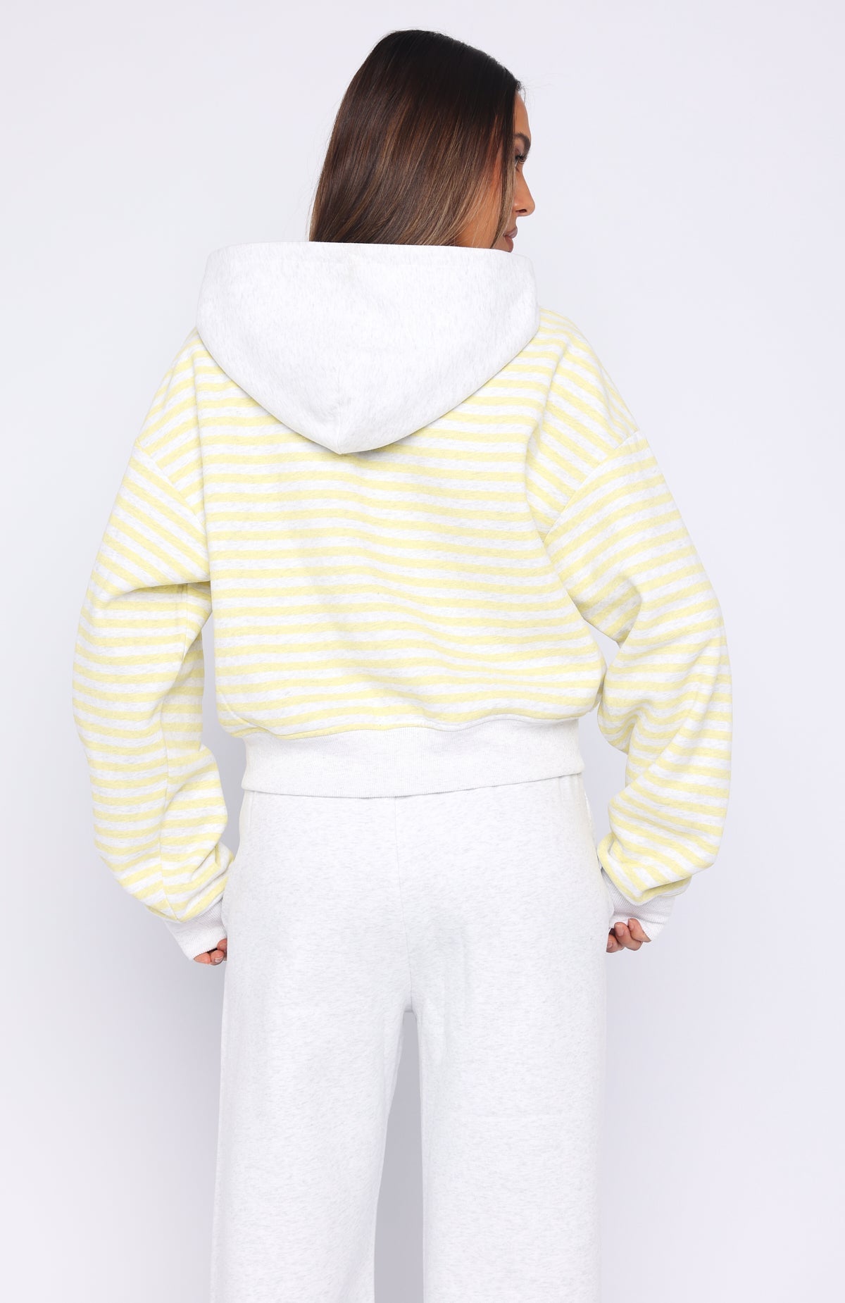 Verano Sixteen Maria Boxy Zip Front Hoodie Grey Marle / Lemon Stripe